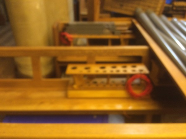 A newly made small wind chest and pipe rack for the Pedal Trombone