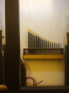 The 8' Celeste Pipes on their small wind chest inside the Swellbox